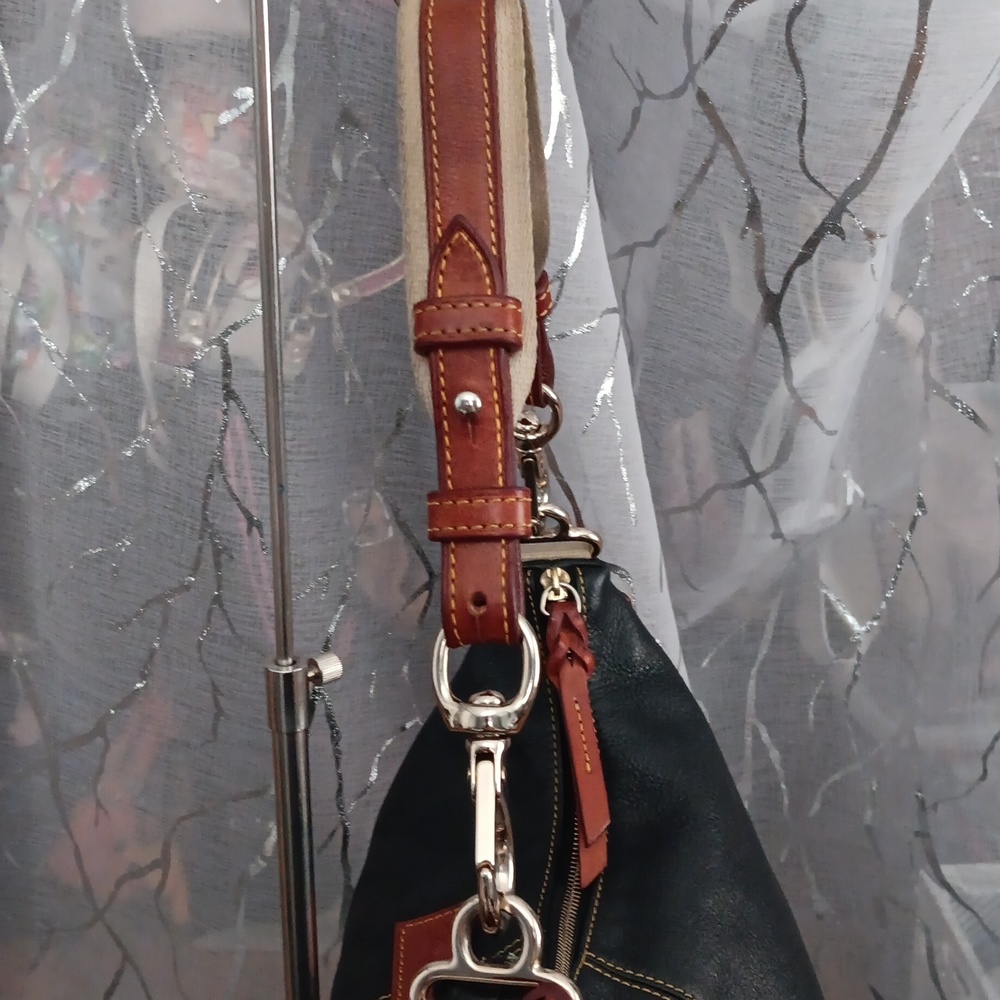 Dooney & Bourke Black Leather Hobo with Brown Trim - Picture 7 of 16